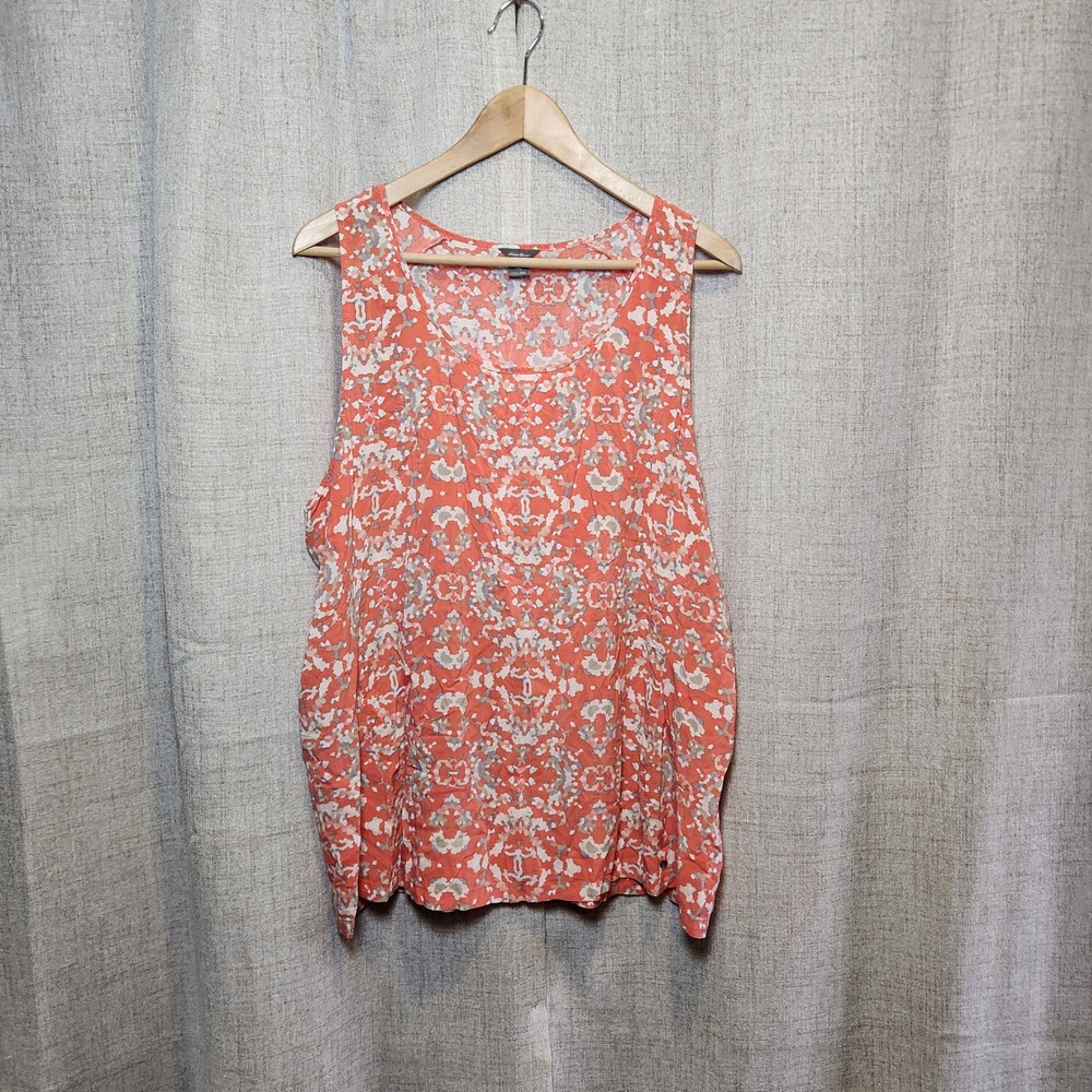 Eddie Bauer Sleeveless Blouse Women's 2XL Coral Scoop Neck Lightweight Patterned